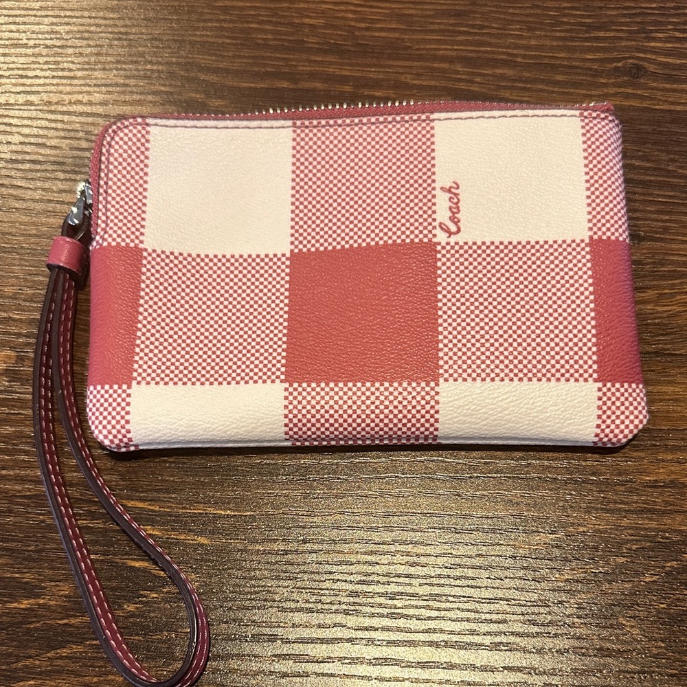 Coach Pink and Cream Plaid Wristlet NWOT